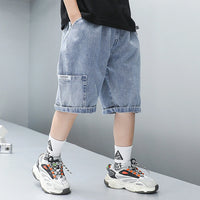 Boys Light Blue Loose Fit Denim Shorts Shorts