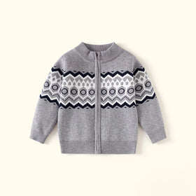 Boys Grey Long Sleeve Jacquard Cardigan Sweaters & Cardigans Grey 2-3 Y
