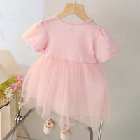 Girls Light Pink Bow Applique Fit & Flare Dress Casual Dresses