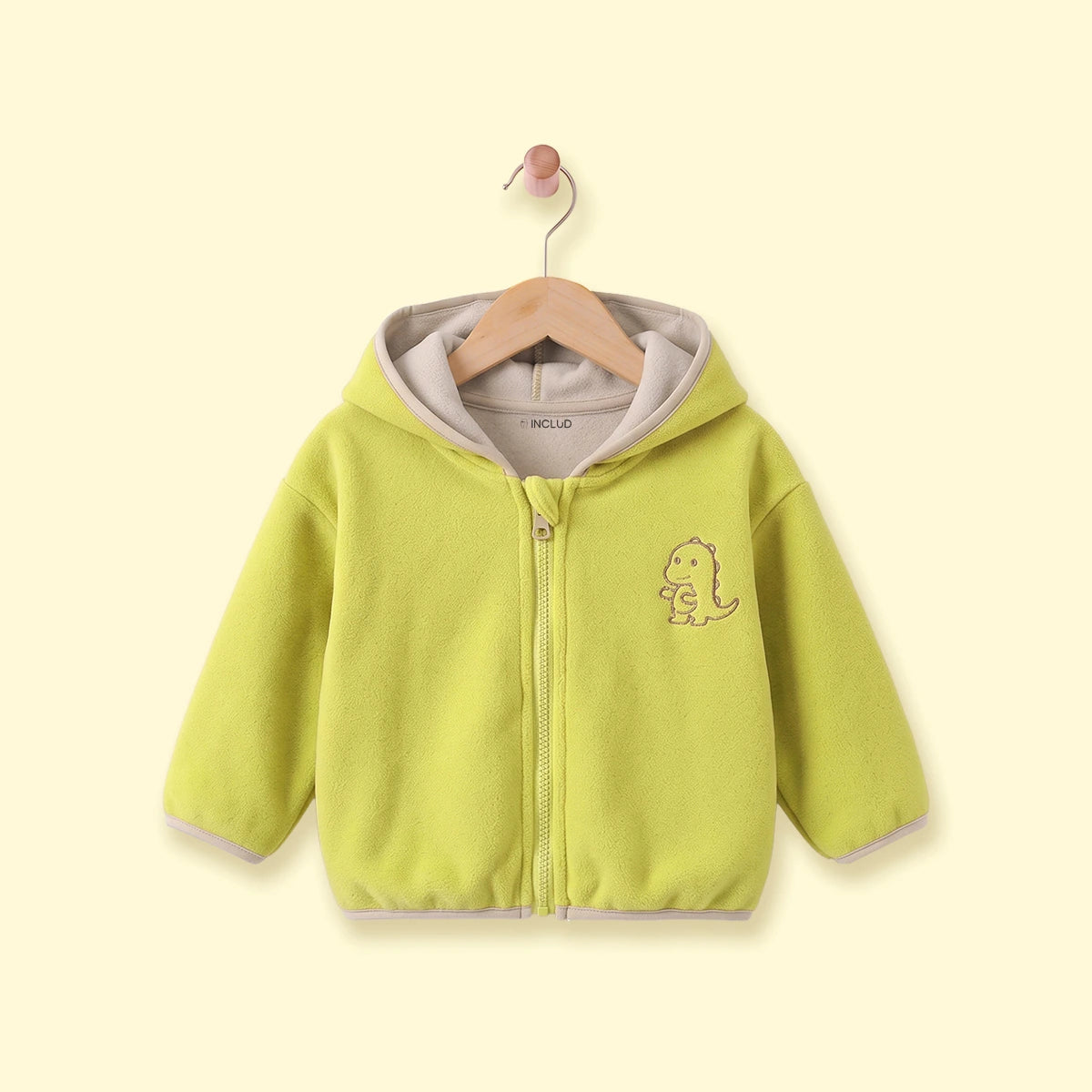 Boys Lime Green Dinosaur Embroidered Hooded Jacket Coats & Jackets Lime Green 1-2 Y