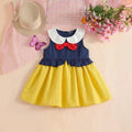 Girls Blue Colorblocked Sleeveless Fit & Flare Dress With Bow Detail Casual Dresses Blue 1-2 Y