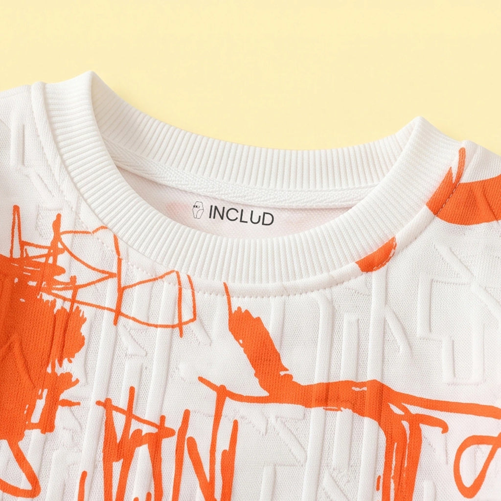 Boys Orange Abstract Printed Sweatshirt With Joggers Sets Sets