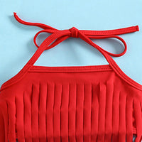 Girls Red Halter Top With Strawberry Print Briefs & Headband Swimwear Sets Sets