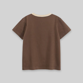 Boys Brown Cat Print Short Sleeve T-Shirt Tshirts