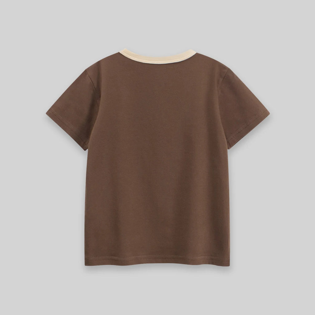 Boys Brown Cat Print Short Sleeve T-Shirt Tshirts