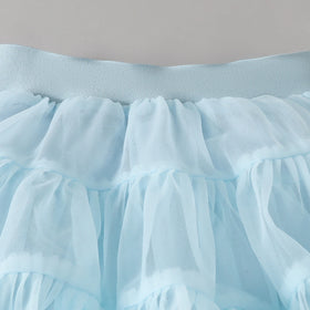 Girls Flower Applique Top With Sky Blue Tiered Tulle Skirts Set Sets