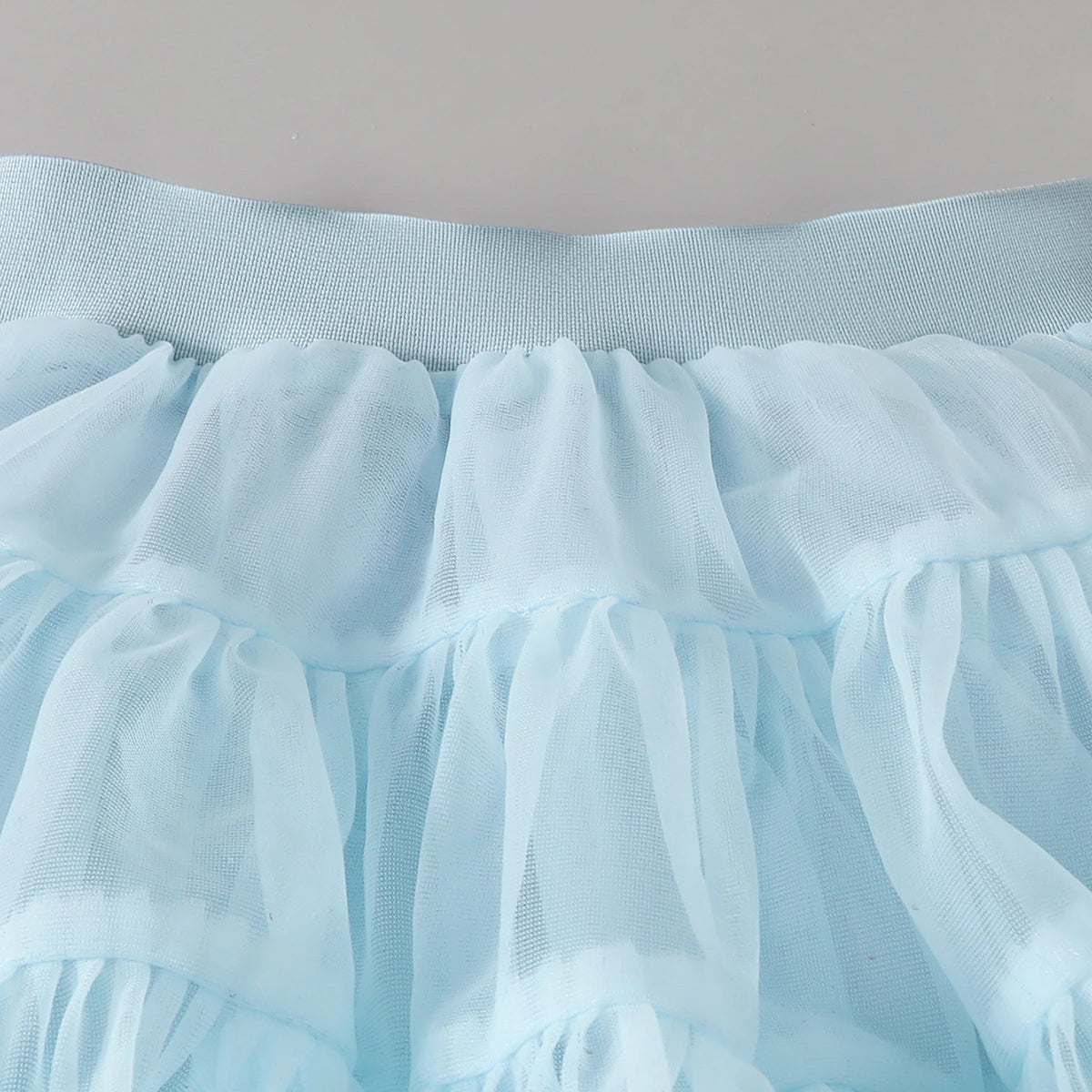 Girls Flower Applique Top With Sky Blue Tiered Tulle Skirts Set Sets