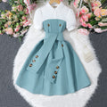 Girls Teal Polo Neck Flared Dress with Wide Belt Casual Dresses Teal 7-8 Y