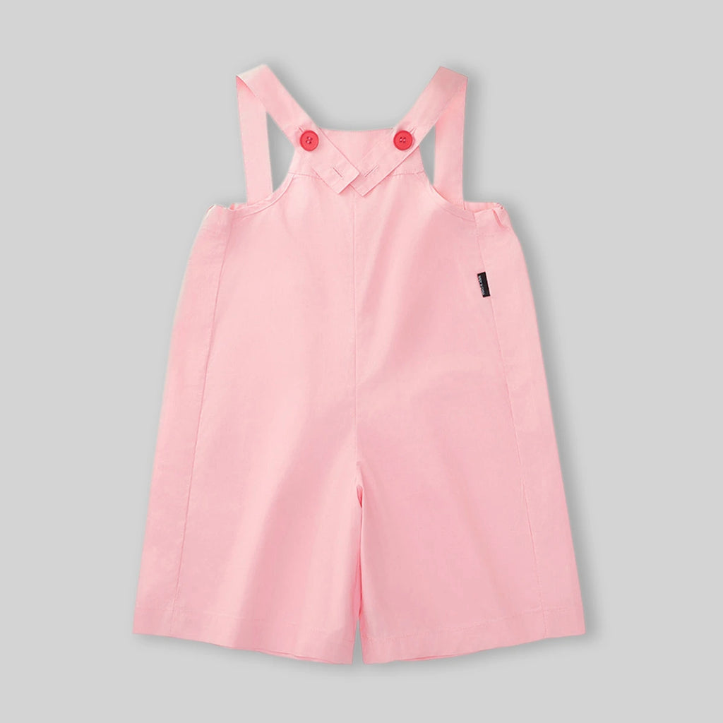 Girls Pink Solid Button Detail Sleeveless Dungaree Jumpsuits