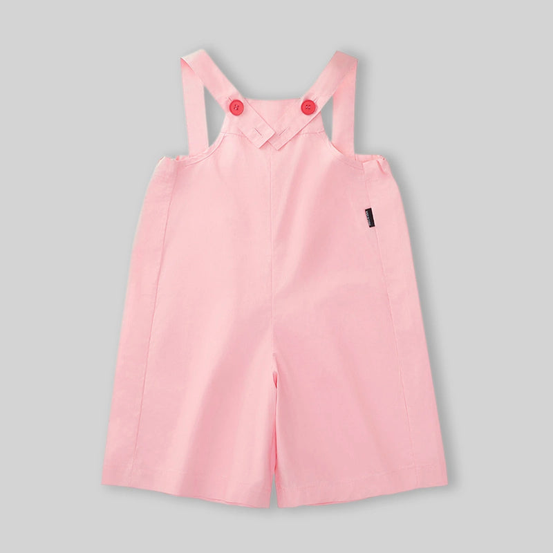 Girls Pink Solid Button Detail Sleeveless Dungaree Jumpsuits