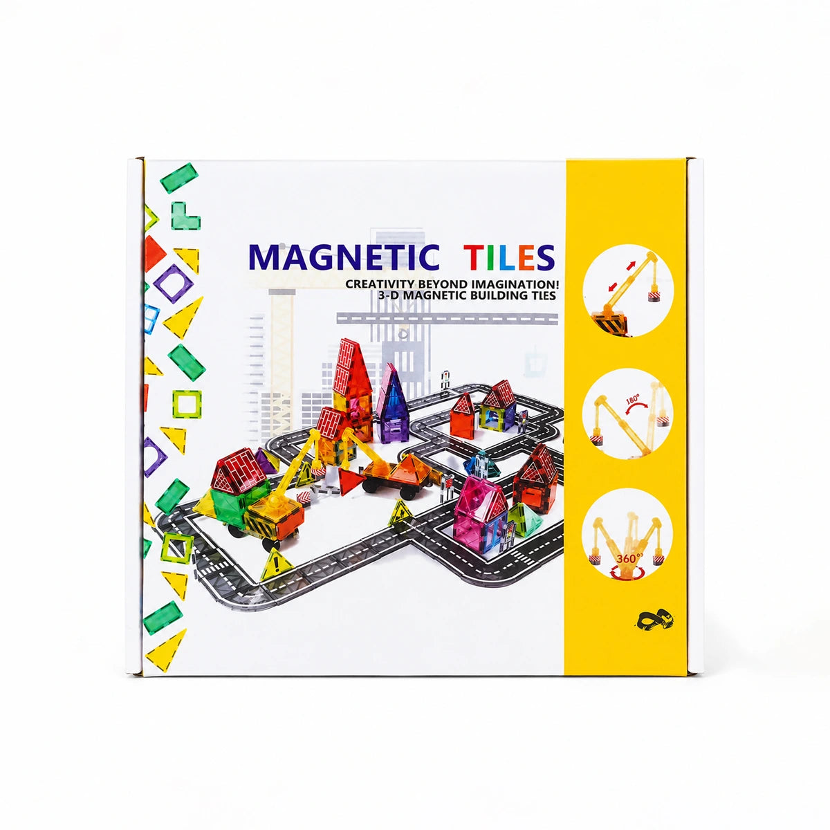 Multicolour 3D Magnetic Tiles Construction Vehicle Set with Road Tracks Trending Accessories Multicolor Onesize