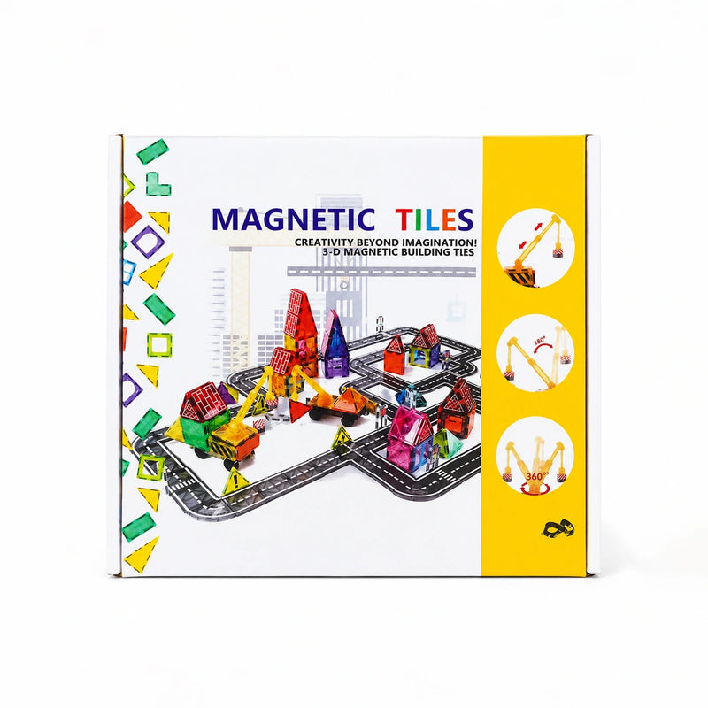 Multicolour 3D Magnetic Tiles Construction Vehicle Set with Road Tracks Trending Accessories Multicolor Onesize