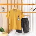 Boys Mustard Printed Short Sleeve T-Shirt With Elasticated Shorts Sets 2 pc. Sets Mustard 2-3 Y
