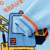 Boys Sky Blue Self-Design Crane Pattern Knitted Sweater Sweaters & Cardigans