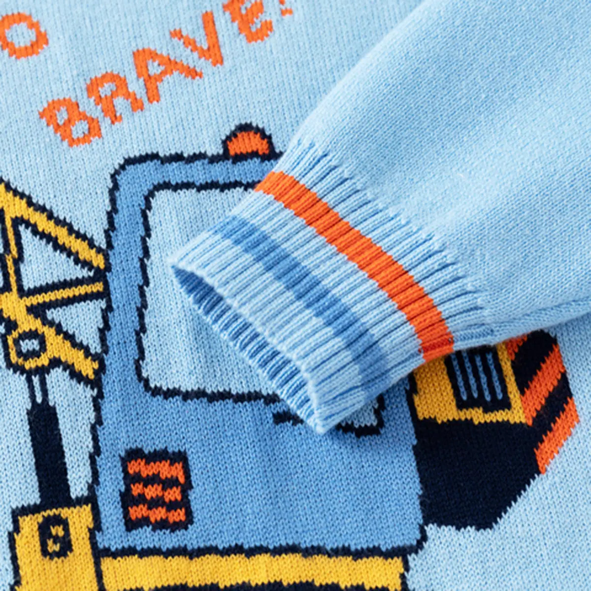 Boys Sky Blue Self-Design Crane Pattern Knitted Sweater Sweaters & Cardigans