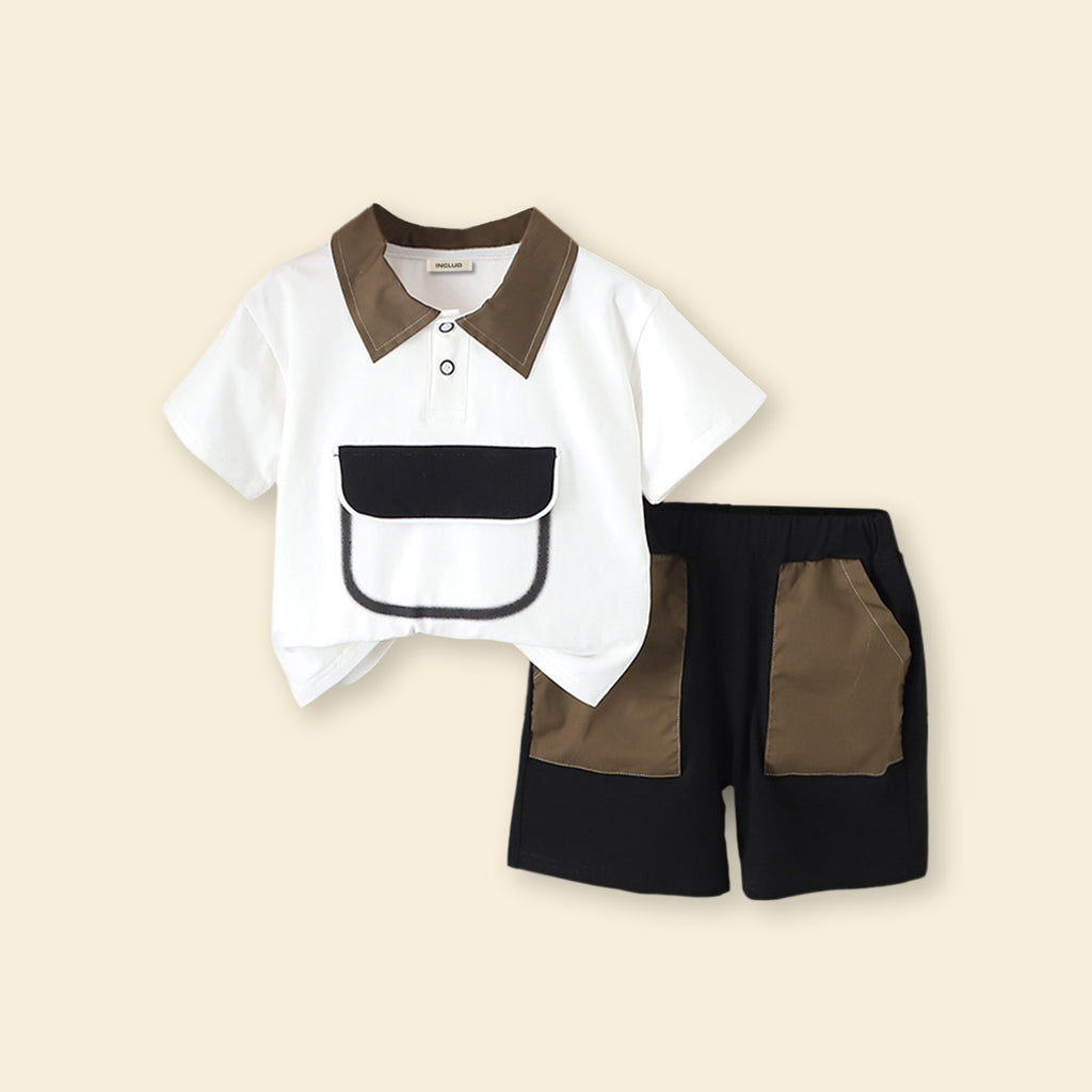 Boys Pocket Flap Applique Polo T-Shirt With Short