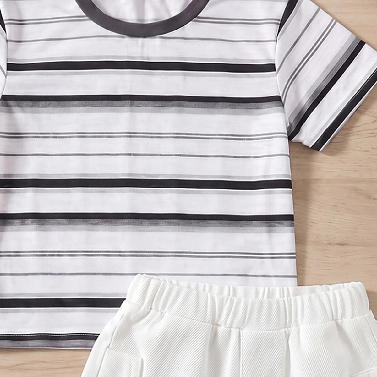 Boys White Striped Short Sleeve T-Shirt With Shorts Sets 2 pc. Sets