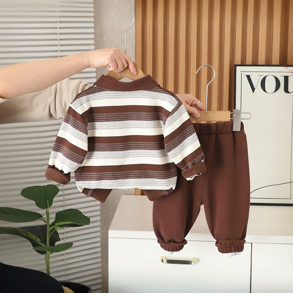 Boys Brown Stripes Polo T-Shirt With Pants set 2 pc. Sets