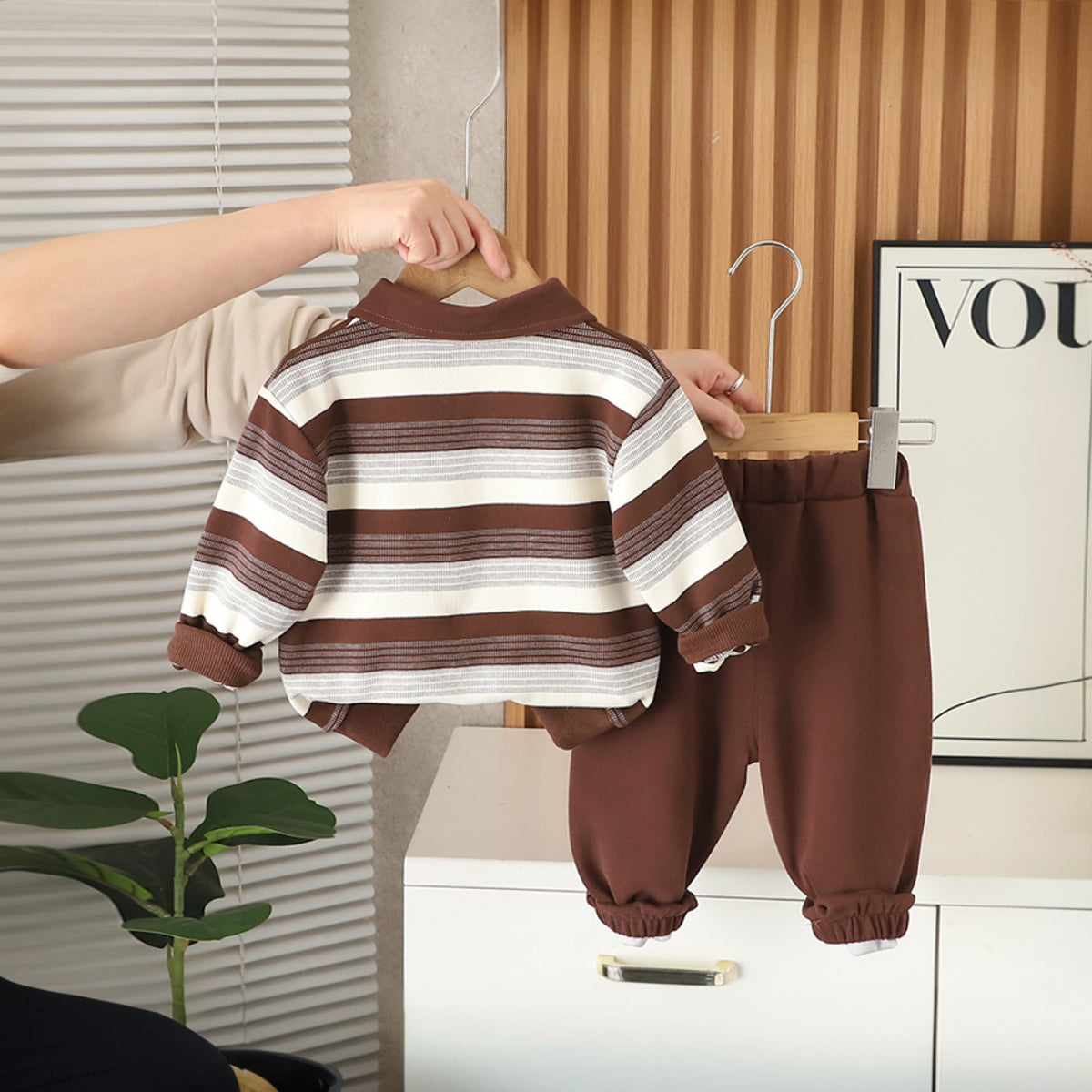 Boys Brown Stripes Polo T-Shirt With Pants set 2 pc. Sets