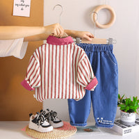 Boys Pink Stripes Oversized Shirt With Denim Pants Set 2 pc. Sets