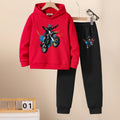 Boys Red Motorcycle Printed Hooded Sweatshirt with Joggers Set Sets Red 5-6 Y