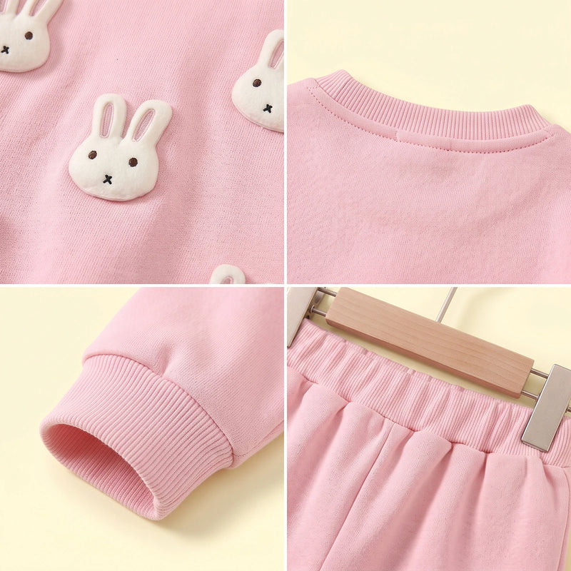 Girls Pink Rabbit Applique Sweatshirt & Joggers Sets Sets