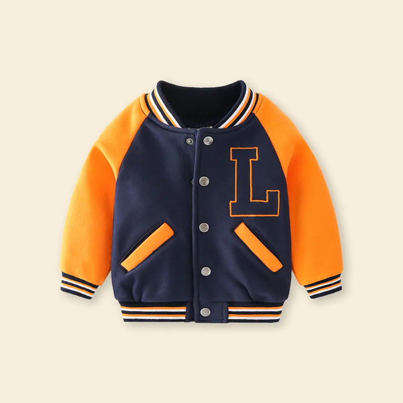 Boys Dark Blue Letter L Embroidered Varsity Jacket Coats & Jackets