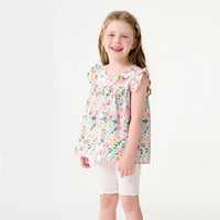 Girls Floral Print Top with Solid Shorts Set Sets   