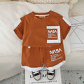 Boys Brown Typographic Nasa Printed T-Shirt With Shorts Set 2 pc. Sets Brown 1-2 Y