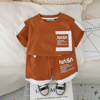 Boys Brown Typographic Nasa Printed T-Shirt With Shorts Set 2 pc. Sets Brown 1-2 Y