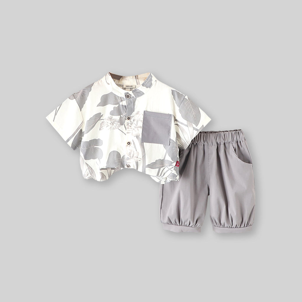 Boys Tropical Print Shirt with Bermudas Set