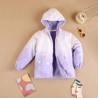 Girls Purple Heart Printed Reversible Hooded Zipper Jacket Coats & Jackets