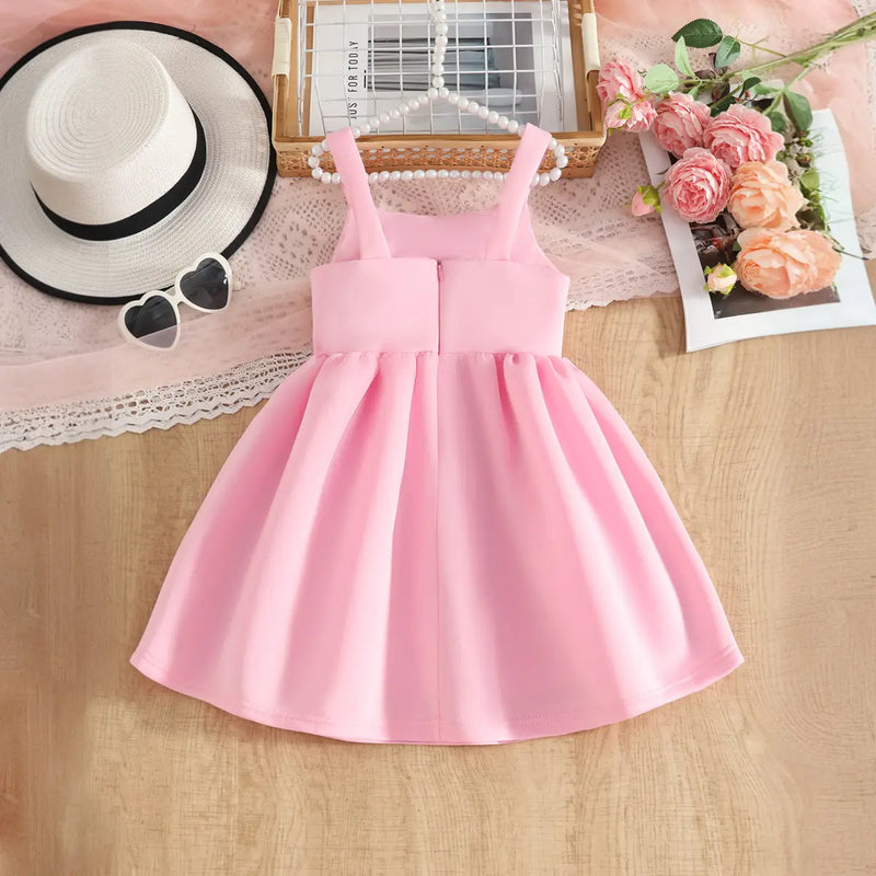Girls Pink Flower Applique Fit & Flare Party Wear Dress Party Dresses