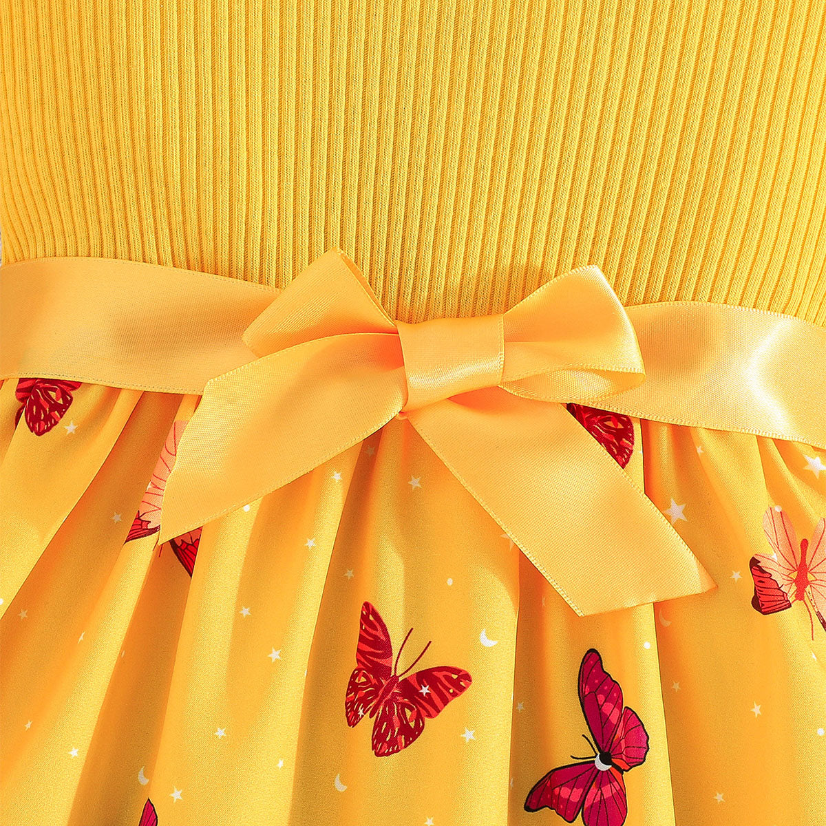 Girls Yellow Butterfly Printed Fit And Flared Casual Dress Casual Dresses