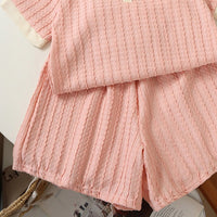 Girls Pink Short Sleeve Textured Polo T-Shirt With Shorts Sets 2 pc. Sets