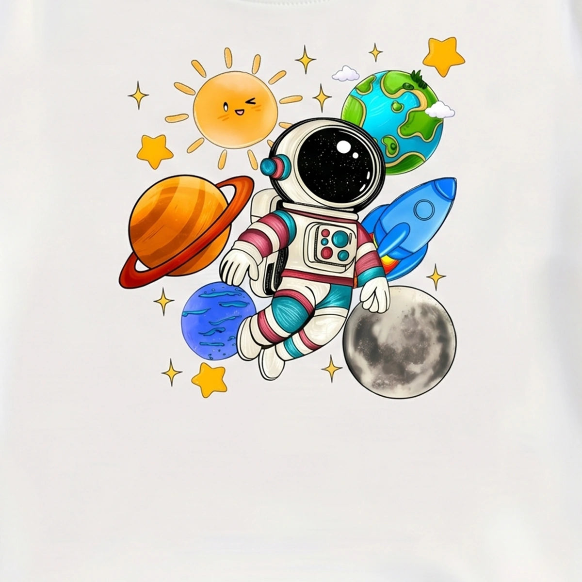 Girls White Astronaut Graphic Print Short Sleeve T-Shirt Tshirts