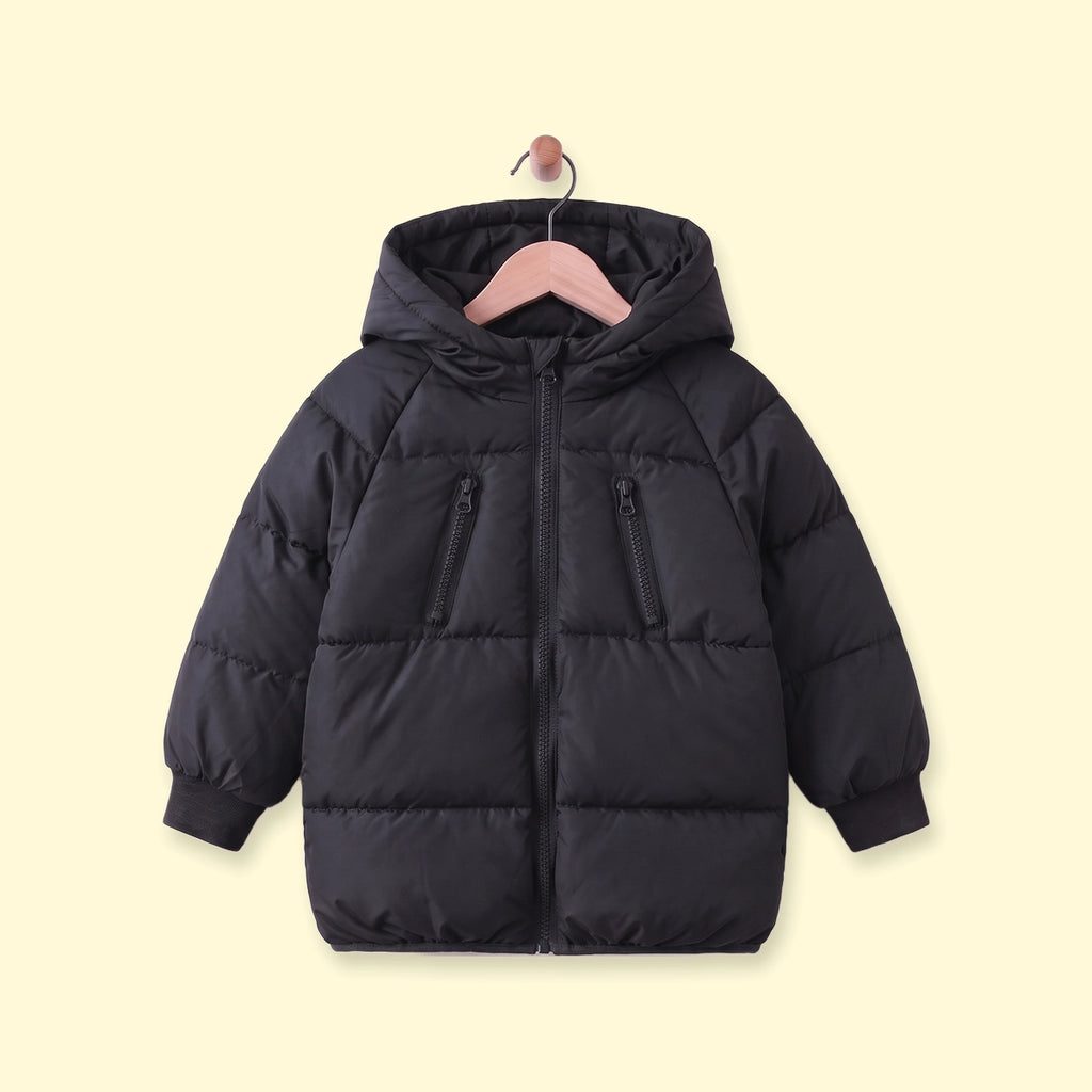 Boys Black Quilted Hooded Zip-up Jacket Coats & Jackets Black 1-2 Y