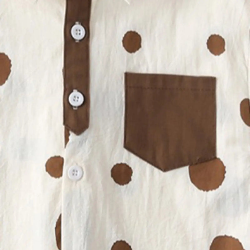 Boys Brown Polka Dot Print Short Sleeves Shirt With Shorts Set Sets