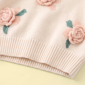Girls Cream Floral Applique Long Sleeve Sweater Sweaters & Cardigans