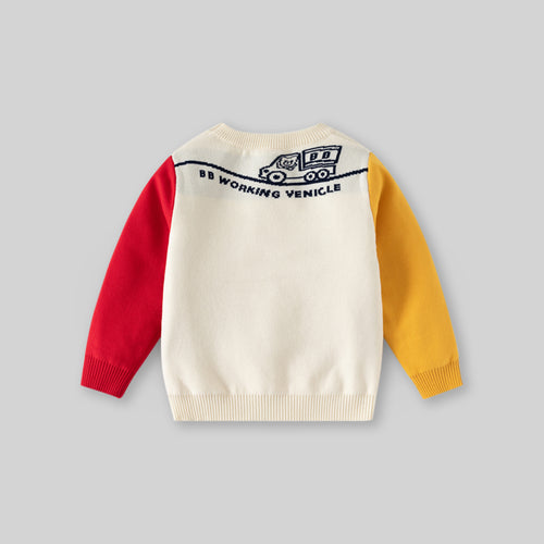 Boys Multicolor Regular Sweater With Self-Design Crane Cartoon Patterns Sweaters & Cardigans
