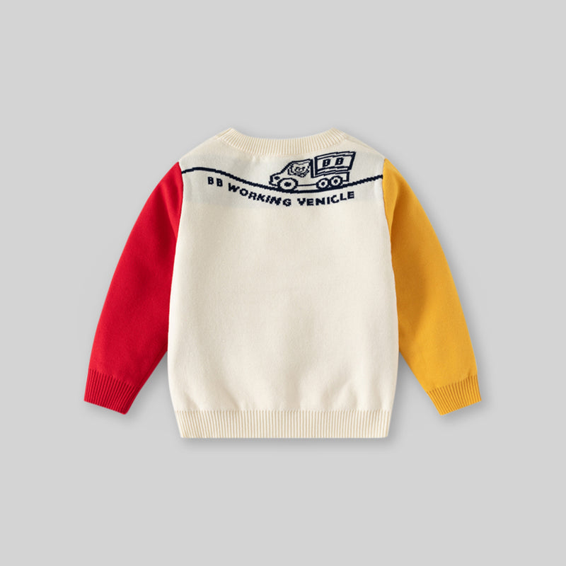 Boys Multicolor Regular Sweater With Self-Design Crane Cartoon Patterns Sweaters & Cardigans