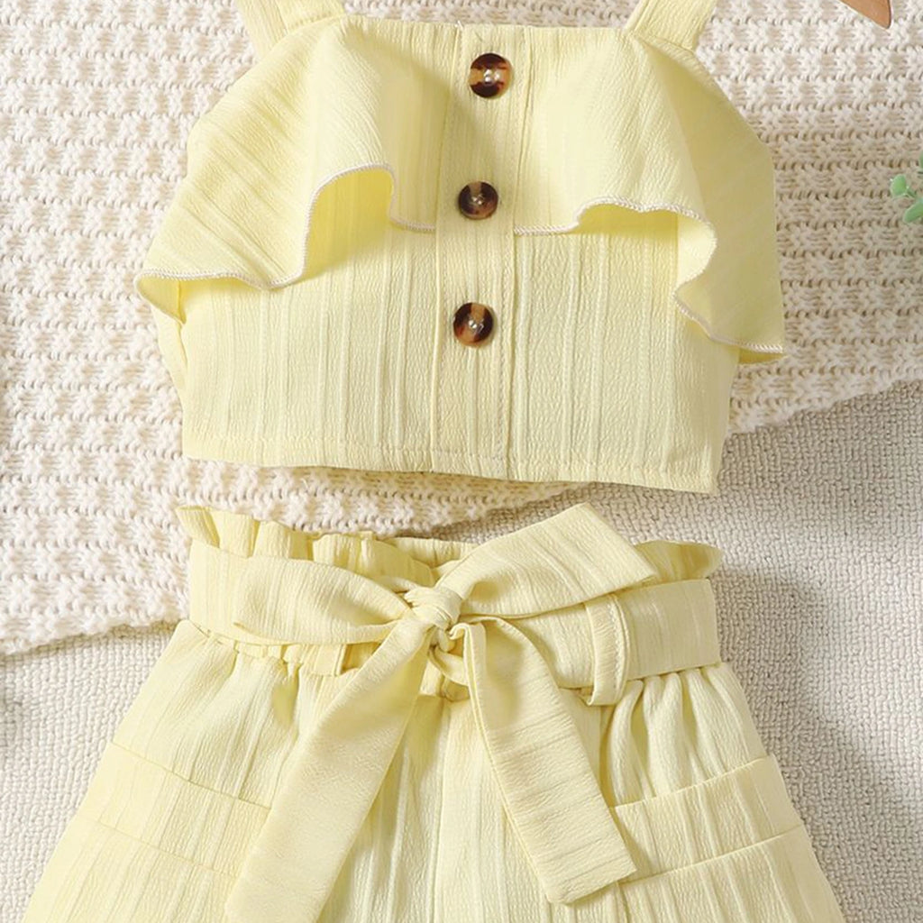 Girls Yellow Ruffle Sleeveless Crop Top With Shorts Sets 2 pc. Sets