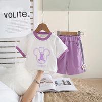 Girls Purple Graphics Short Sleeves T-Shirt With Shorts Set Sets Purple 1-2 Y
