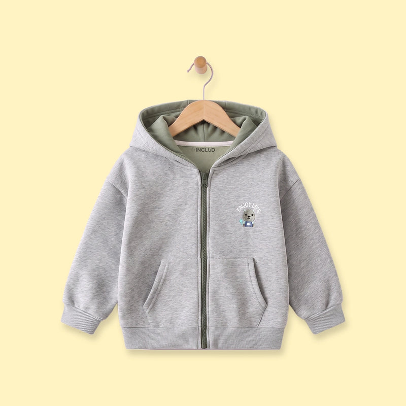 Boys Grey Embroidered Long Sleeve Hooded Jacket Coats & Jackets Grey 1-2 Y