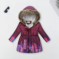 Girls burgundy Graphics Printed Hooded Puffer Jacket Coats & Jackets burgundy 3-4 Y