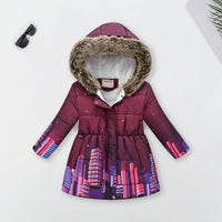Girls burgundy Graphics Printed Hooded Puffer Jacket Coats & Jackets burgundy 3-4 Y