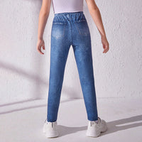 Girls Blue Distressed Denim Look Leggings Leggings & Tights