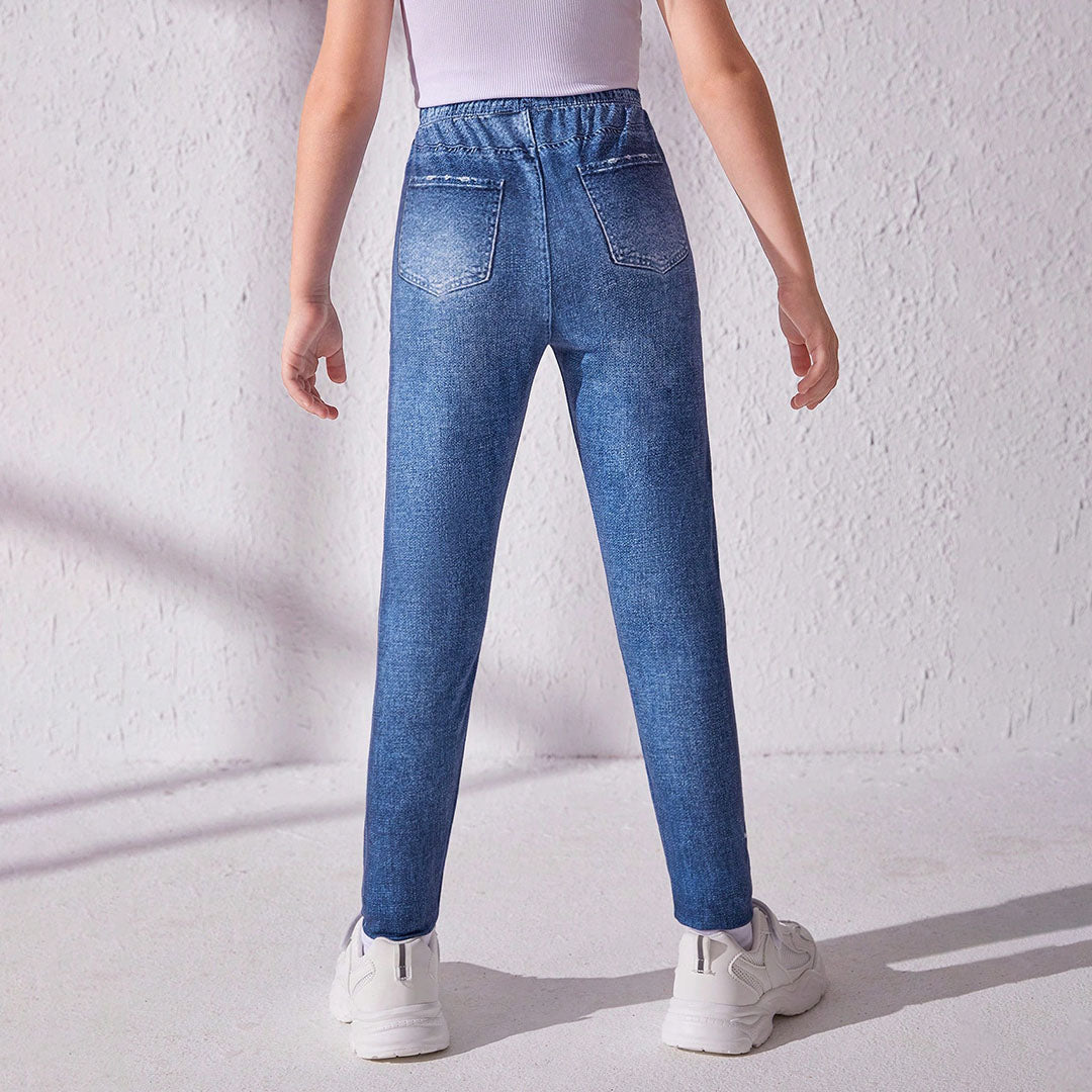 Girls Blue Distressed Denim Look Leggings Leggings & Tights