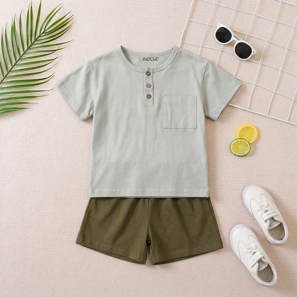 Boys Light Grey Short Sleeve T-Shirt With Elasticated Shorts Sets 2 pc. Sets Light Grey 1-2 Y