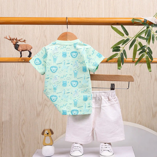 Boys Green Animal Printed T-Shirt With Elasticated Shorts Sets 2 pc. Sets